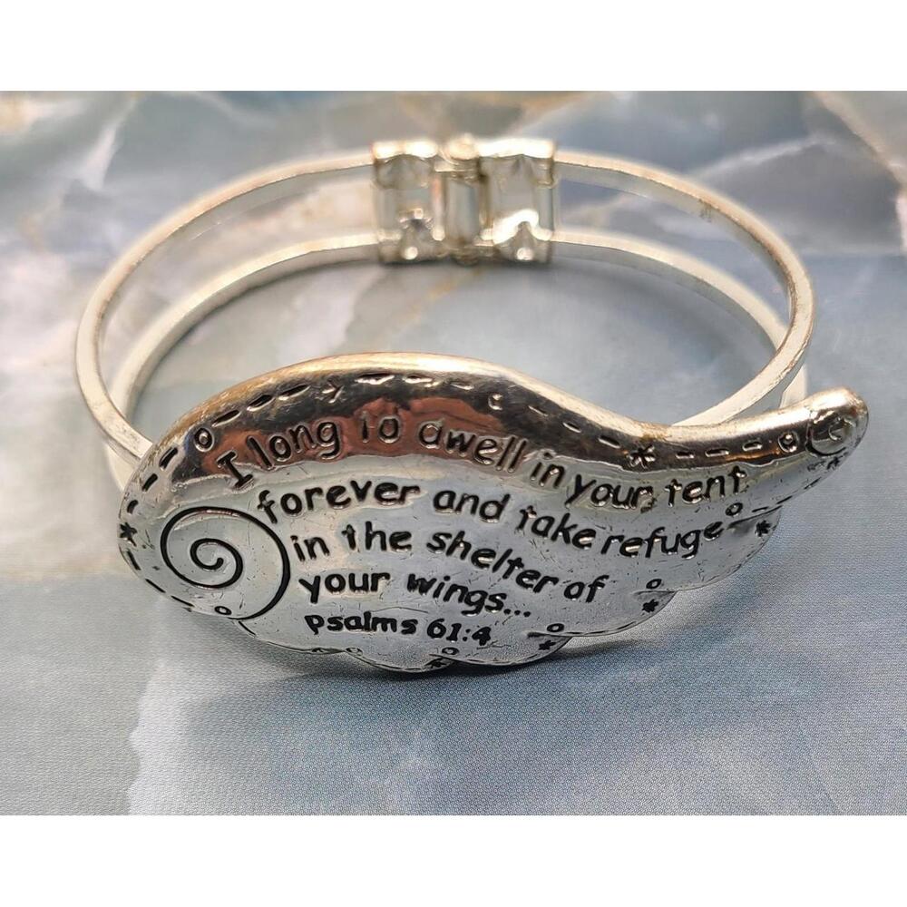 Psalm 61 : 4 Silver Tone Clamp Bracelet Chritian Core Catholic Religious Jewelry